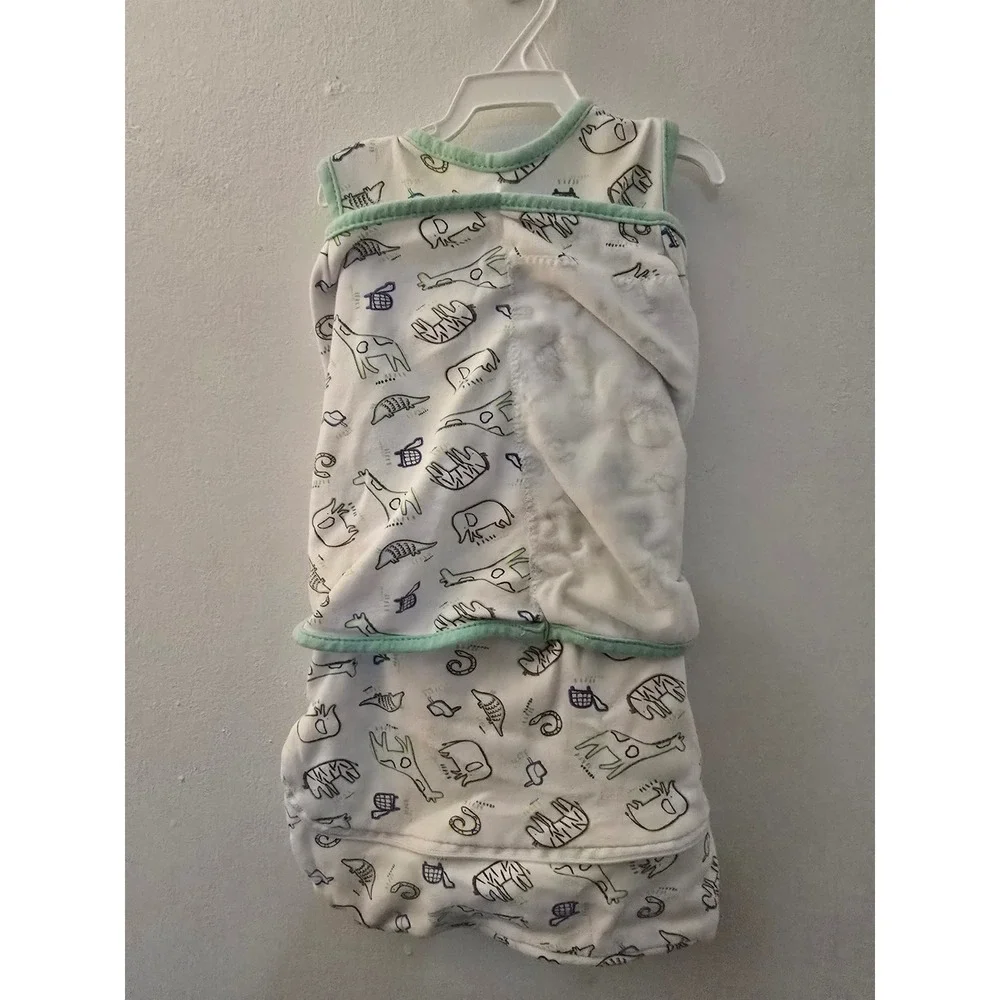 SwaddleMe Cotton Baby Sleep Sack Animal Print Green White SM/L Wearable Blanket